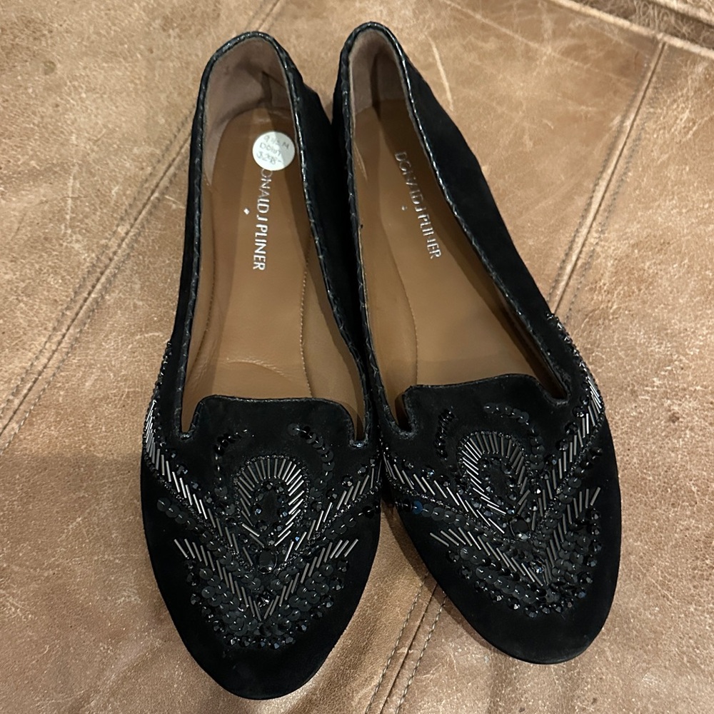 Donald J. Pliner Black Embellished Flats